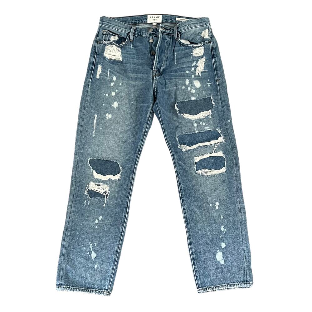 Frame Denim Women's Straight Leg Distressed Blue Jeans